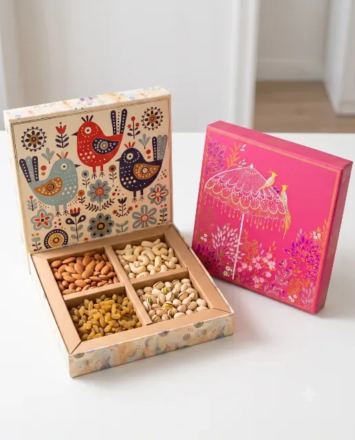 Nordic Folk Meadow & Rani Pink - Diwali Dry Fruit Gifting Box